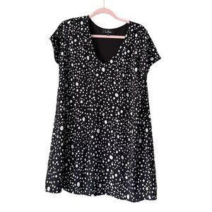 Lulus Black White Dots V-Neck Short Sleeve A-Line Dress M Casual Office Wear